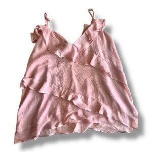 LOFT Pink Ruffle Camisole Blouse Sleeveless Flowy Tank Size Small NWT